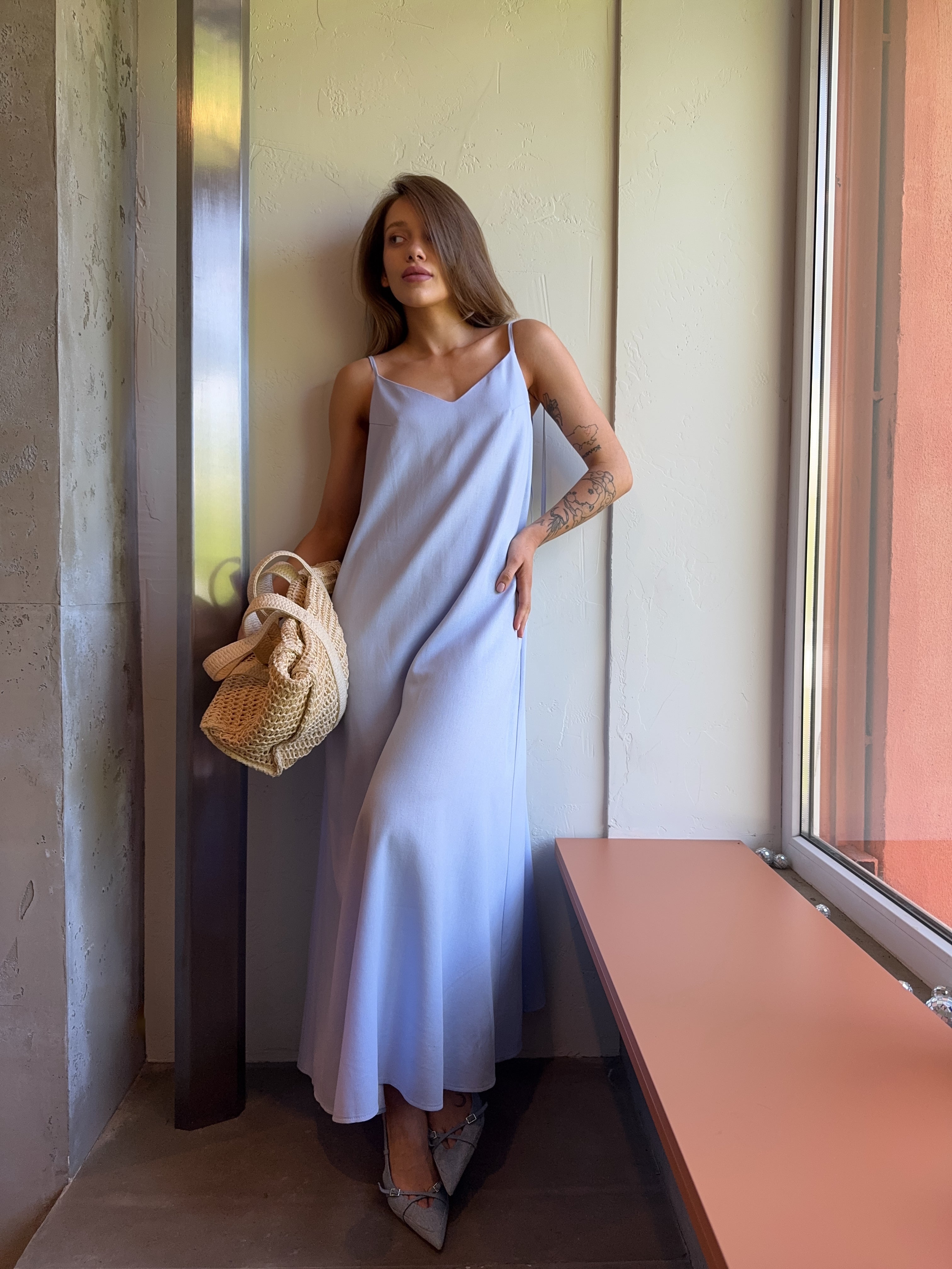 Лляний сарафан на зав'язках maxi