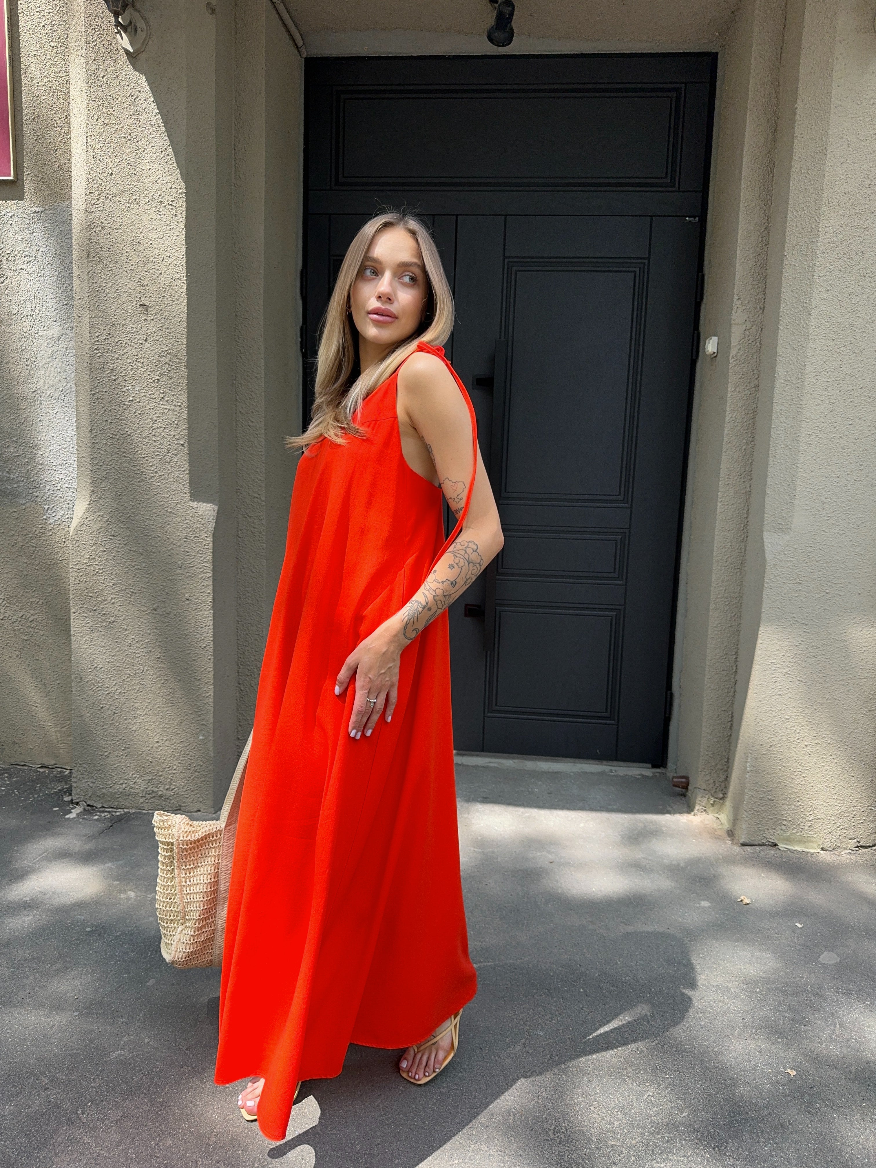 Лляний сарафан на зав'язках maxi