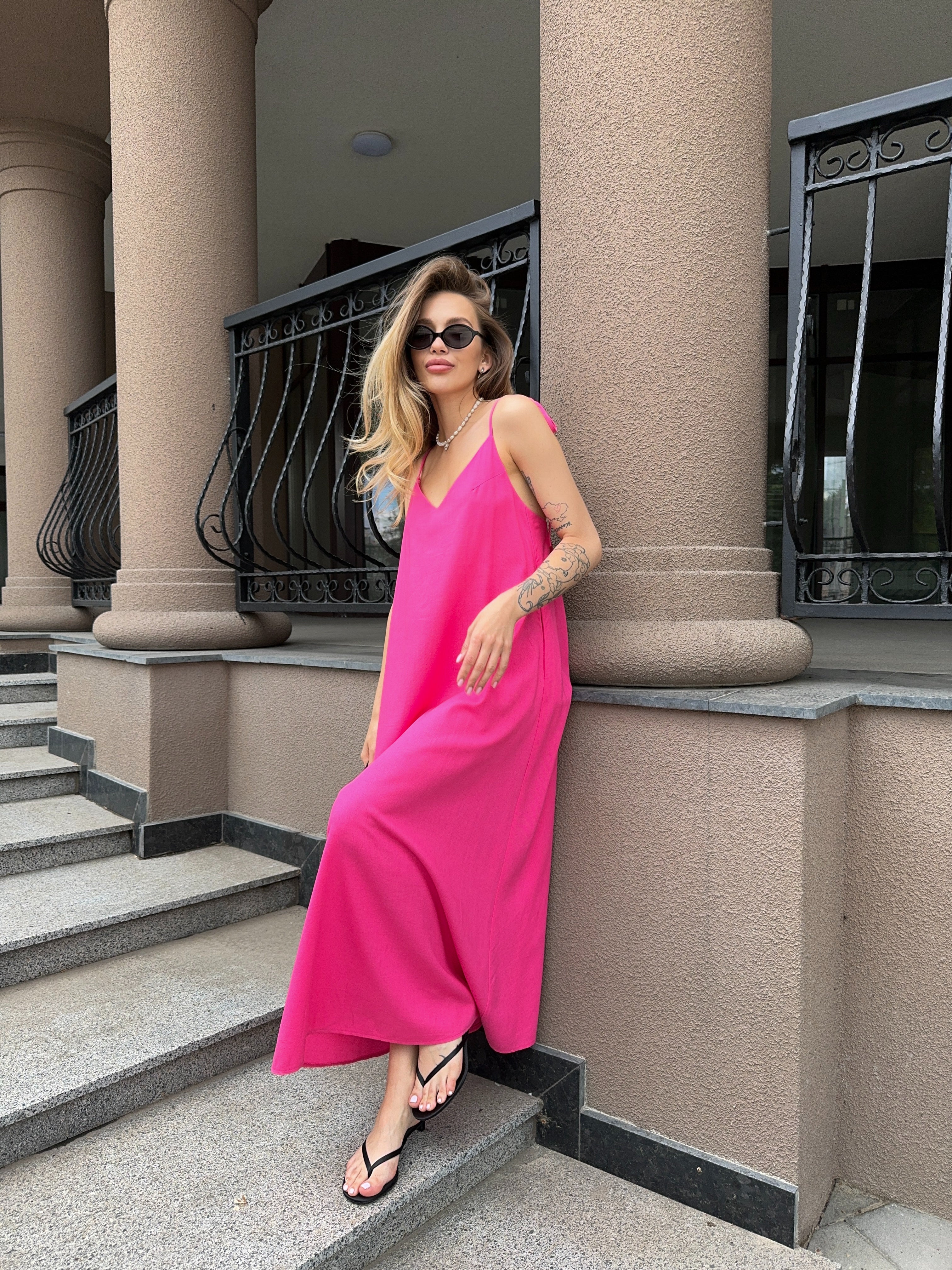 Лляний сарафан на зав'язках maxi